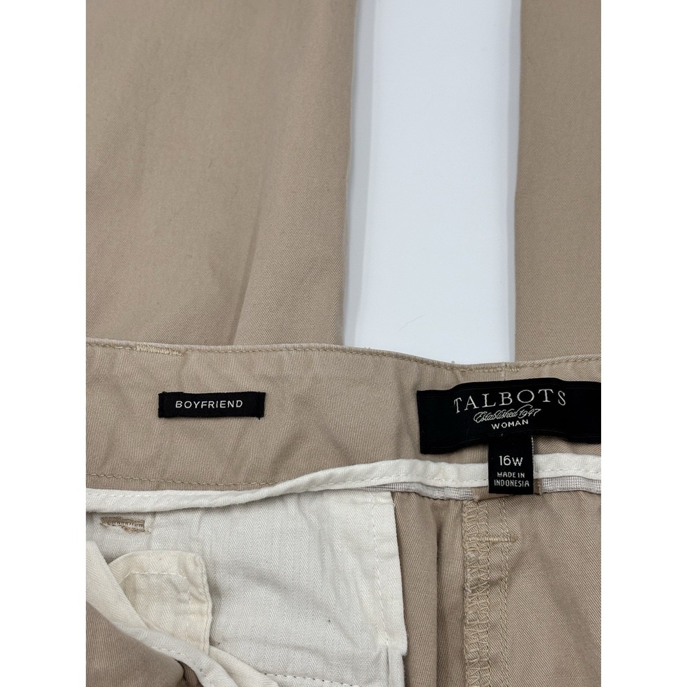 Talbots Women Boyfriend Pants 16W Beige Cotton Mid Rise Straight Leg Pocket Plus - Picture 4 of 10